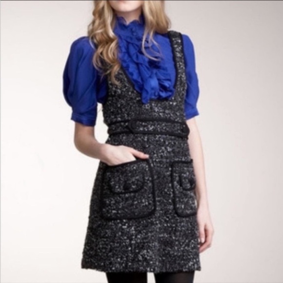 NANETTE LEPORE GRAY SCOOP NECK TWEED MINI DRESS - Picture 6 of 7